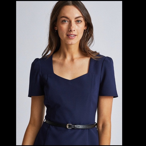NAVY BELTED TAILORED DRESS - Picture 3 of 4